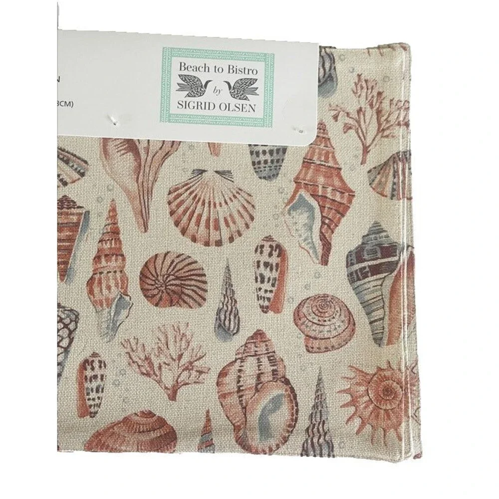 Sigrid Olsen Placemats Sepia Shells Summer Beach Machine Wash 13x19 Set of 4